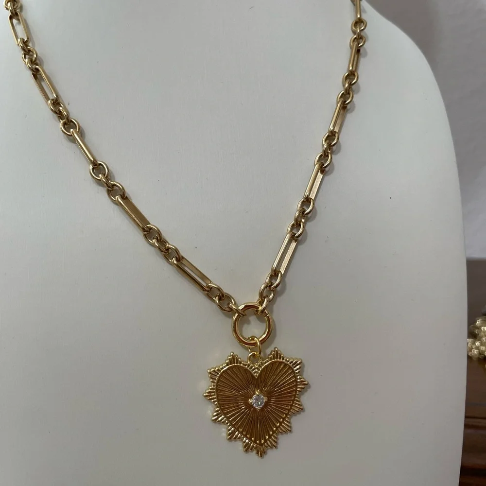 Heart Necklace Paperclip trombone link chain